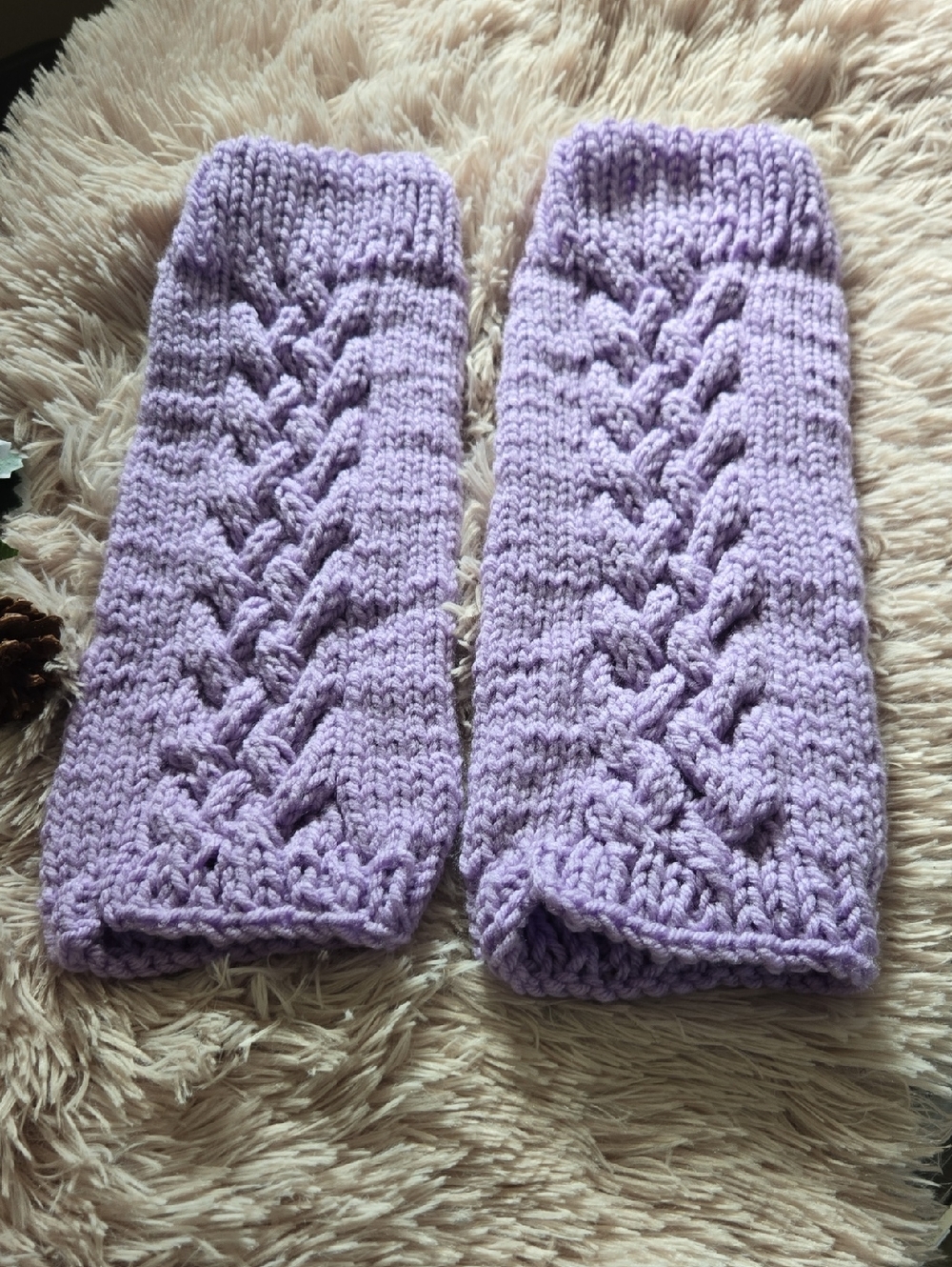 NEW Handknit Handmade Lavender Light Purple Cable Leg Warmers